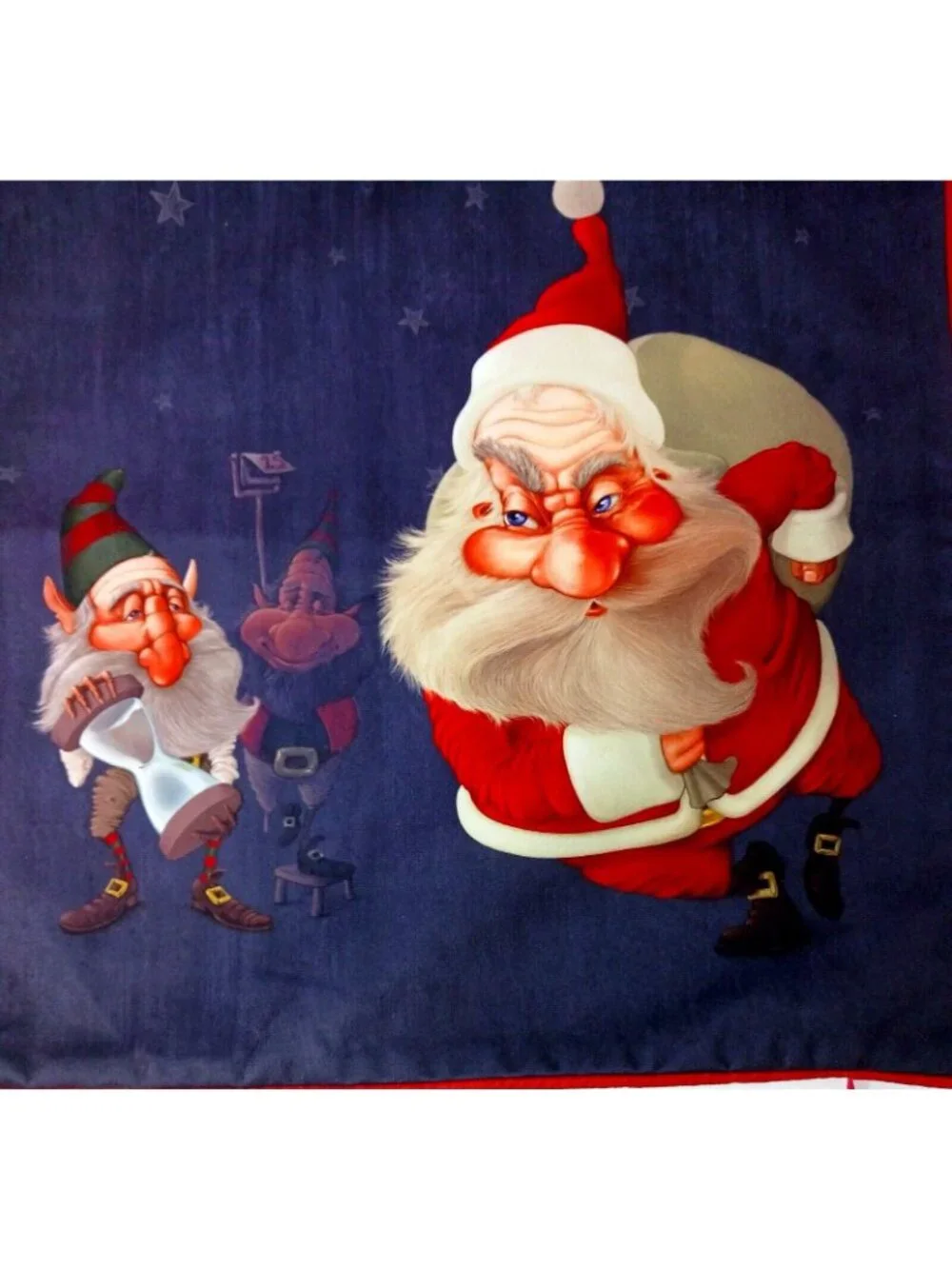 2 Christmas Pillow Cover Grumpy Santa & Elfs W/Timer Zip 17.5x17.5